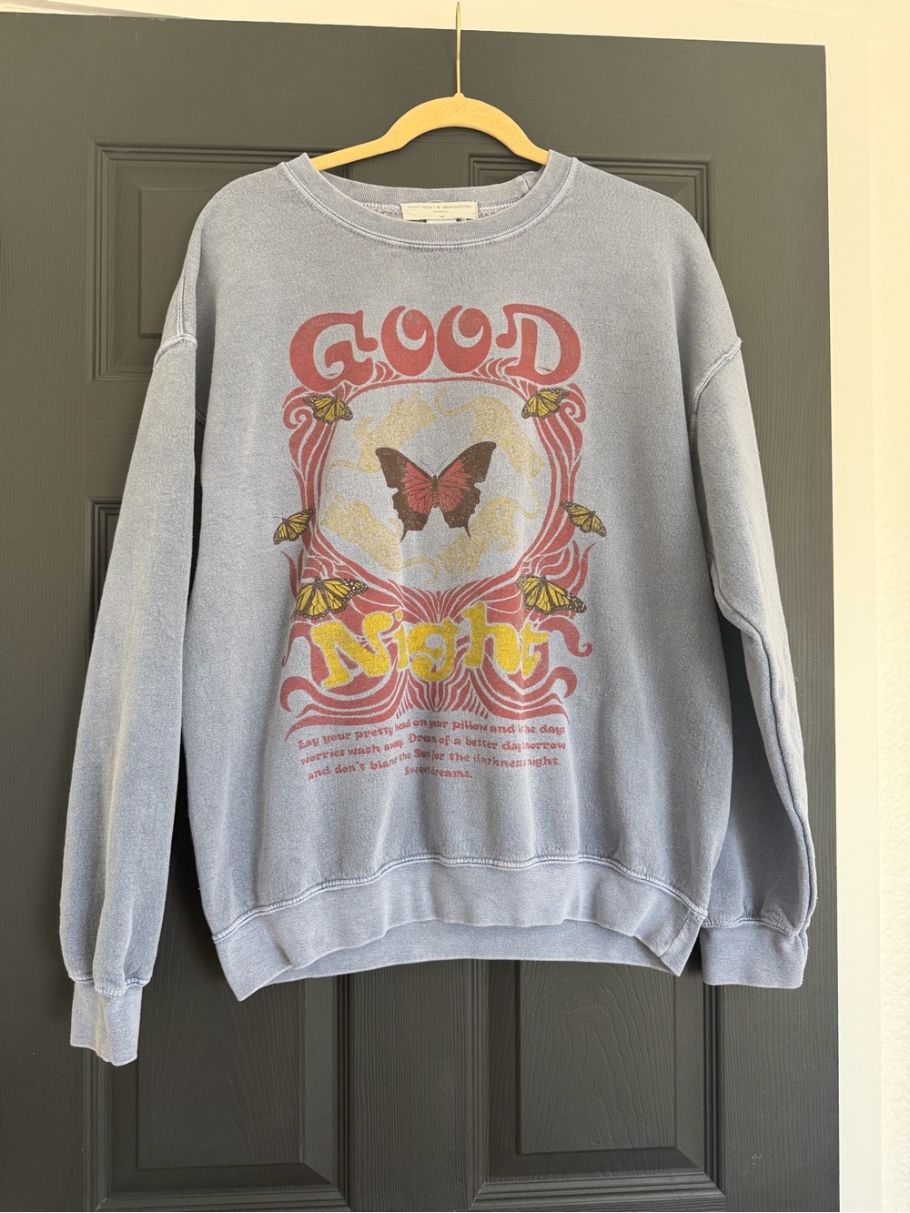 UO x Project Social T Good Night Butterfly Graphic Sweatshirt - Dusty Blue